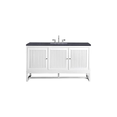 James Martin Vanities Athens 60in Single Vanity, Glossy White w/ 3 CM Charcoal Soapstone Quartz Top E645-V60S-GW-3CSP